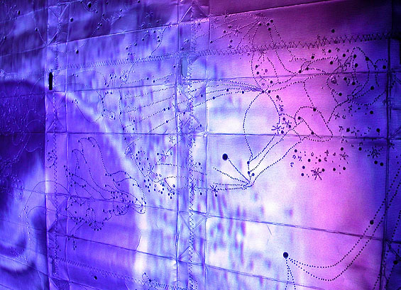 The First Occupation, 2005, detail (projected image on perforated screen)