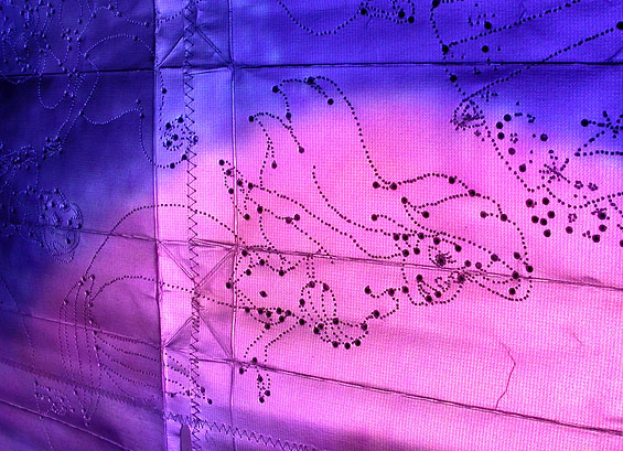 The First Occupation, 2005, detail (projected image on perforated screen)