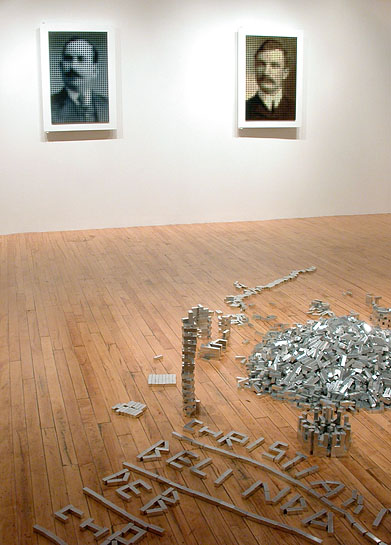 Four men whom I never met and who never knew each other but whose bloodlines converge in my children, 2003, installation view