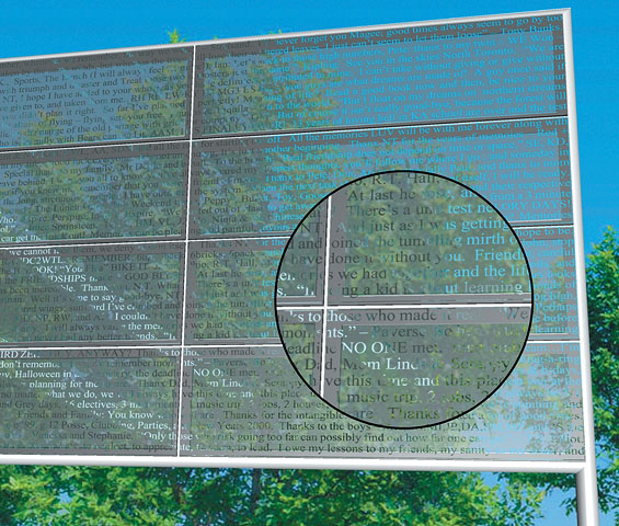 The lettering on the panels is mirrored, reflecting the surrounding South end context