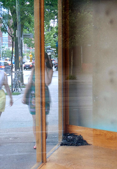 Vagabond Vitrine, 2010, view through vitrine to street
